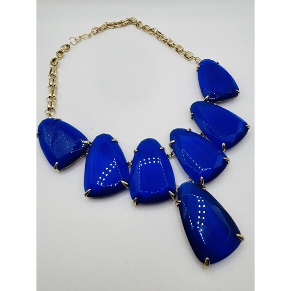 Cobalt Blue Gold Tone Chunky Statement Necklace 18” Heavy - Picture 2 of 5